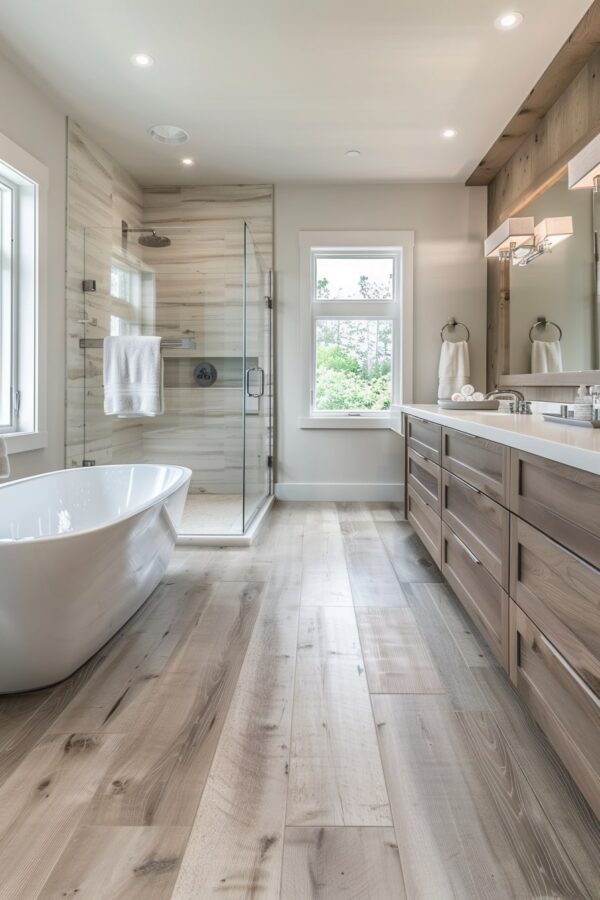 Elegant Bathroom with White Oak Floors for Timeless Luxury