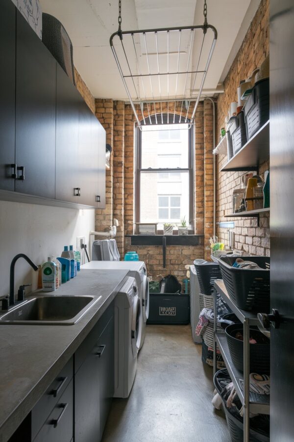Image showcasing Room AI - Industrial Laundry Room Design Ideas