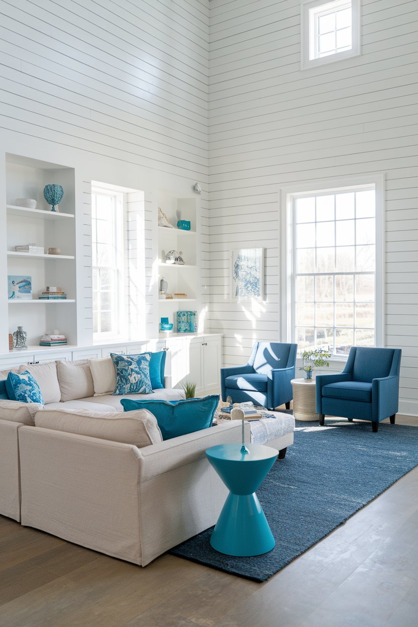 View of 16 Coastal Farmhouse Living Room Ideas to Inspire a Relaxed, Beachy ...